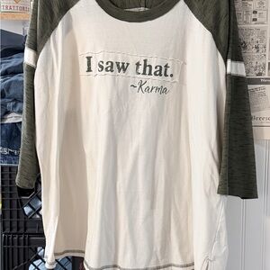 Green and White Graphic Raglan Tee